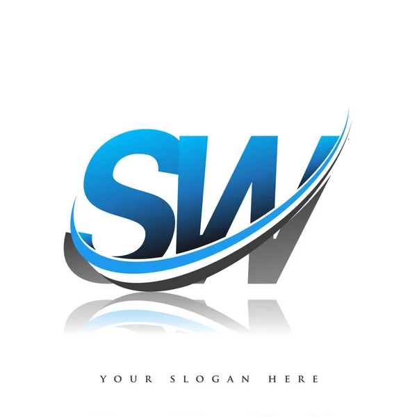 Logo Initial Nom Société Couleur Bleu Noir Swoosh Design Isolé — Image vectorielle