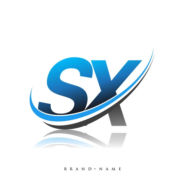 Начальный Логотип Название Компании Цветной Синий Черный Swoosh Дизайн Изолированный — стоковый вектор