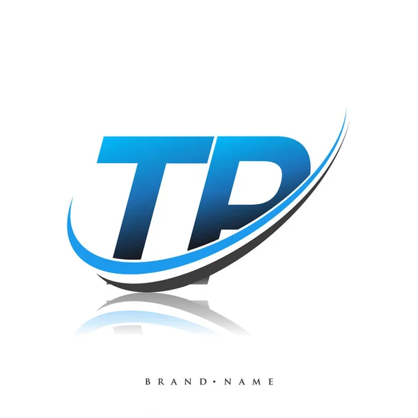 Tp最初的标识公司名称为彩色蓝色和黑色的Swoosh设计 独立于白色背景 企业和公司标识的矢量标识 — 图库矢量图片