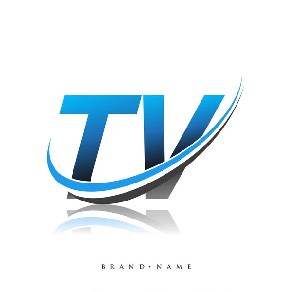 Nin Ilk Logo Şirketinin Adı Mavi Siyah Swoosh Tasarımı Beyaz — Stok Vektör