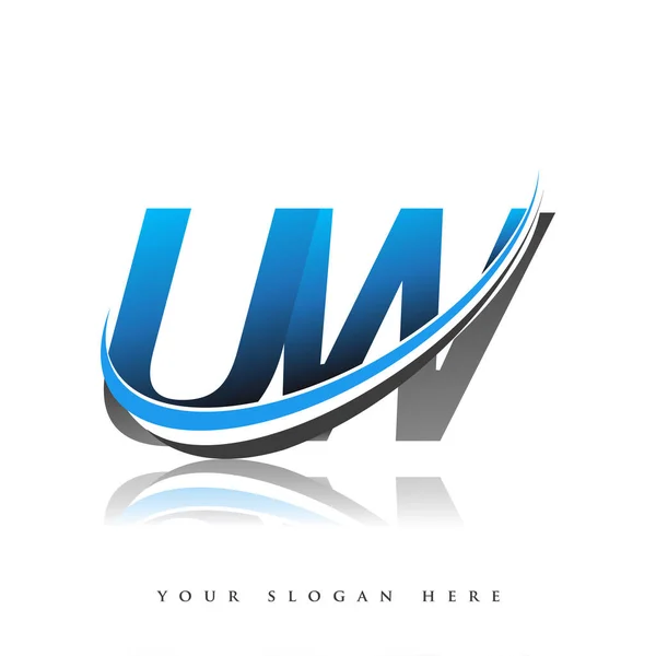 Первоначальный Логотип Название Компании Цветной Синий Черный Swoosh Дизайн Изолированный — стоковый вектор