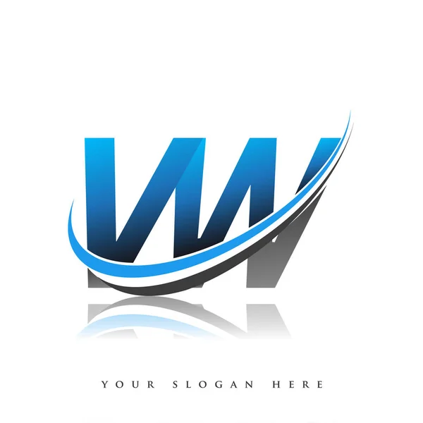 Logotipo Inicial Nome Empresa Colorido Design Swoosh Azul Preto Isolado —  Vetores de Stock