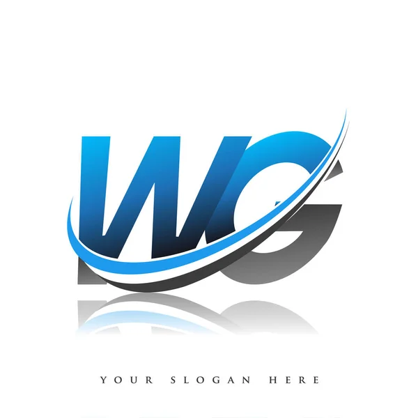 Nombre Inicial Compañía Del Logotipo Diseño Swoosh Azul Negro Aislado — Vector de stock
