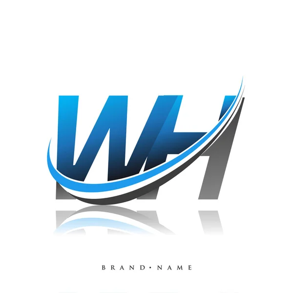 Nombre Inicial Compañía Del Logotipo Diseño Swoosh Azul Negro Aislado — Vector de stock