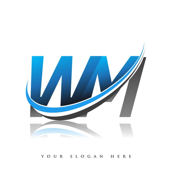 Wm最初的标识公司名称为彩色蓝色和黑色的Swoosh设计 独立于白色背景 企业和公司标识的矢量标识 — 图库矢量图片