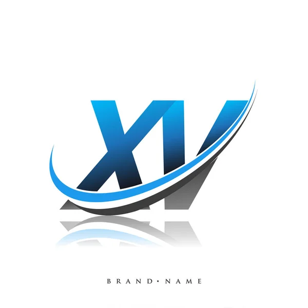 Nome Empresa Logotipo Inicial Colorido Design Swoosh Azul Preto Isolado — Vetor de Stock