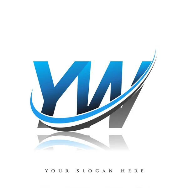 Logotipo Inicial Nombre Empresa Color Azul Negro Swoosh Diseño Aislado — Vector de stock