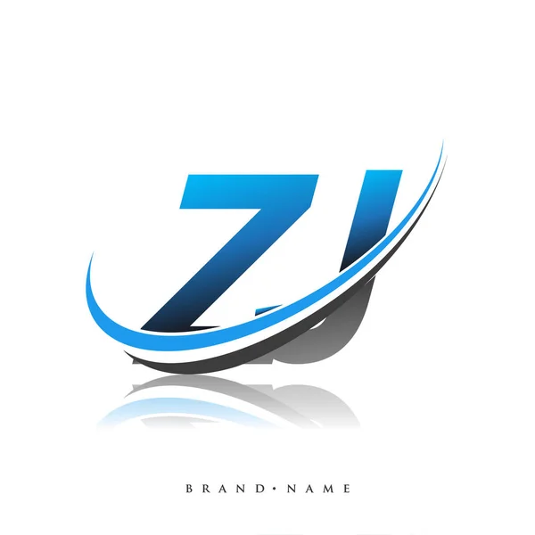 Ursprünglichen Logo Firmenname Farbig Blau Und Schwarz Swoosh Design Isoliert — Stockvektor