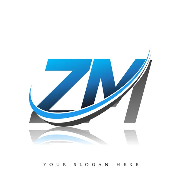 Zm最初的标识公司名称为彩色蓝色和黑色的Swoosh设计 独立于白色背景 企业和公司标识的矢量标识 — 图库矢量图片