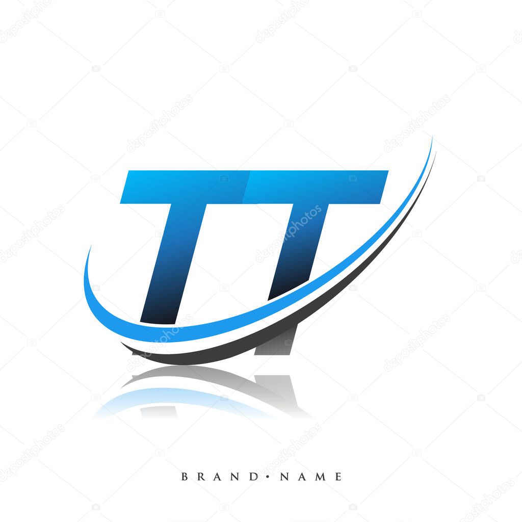 TT initial logo company name colored blue and black swoosh design, isolated on white background. vector logo for business and company identity.