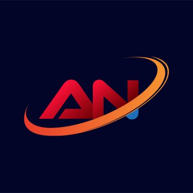 İlk harf AN logotype şirketi adı: Renkli kırmızı ve turuncu çizim. koyu arkaplanda izole.