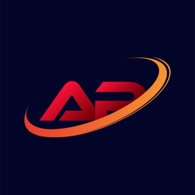 İlk harf AP logotype şirketinin adı: Renkli kırmızı ve turuncu desenli. koyu arkaplanda izole.