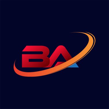 İlk harf BA logotype şirketi adı: Renkli kırmızı ve turuncu çizim. koyu arkaplanda izole.