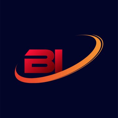 İlk harf BI logotype şirketi adı: Renkli kırmızı ve turuncu çizim. koyu arkaplanda izole.