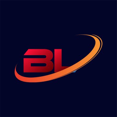 İlk harf BL logotype şirketinin adı: Renkli kırmızı ve turuncu çizim. koyu arkaplanda izole.