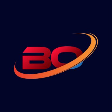 İlk harf BO logotype şirketi adı: Renkli kırmızı ve turuncu çizim. koyu arkaplanda izole.
