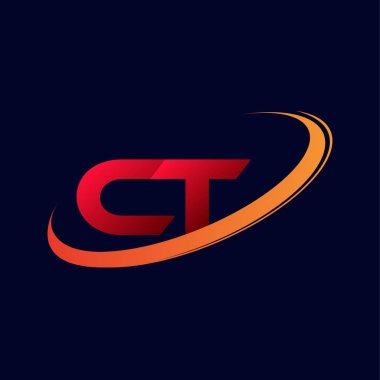 Tomografi şirketinin ilk harfi. Renkli kırmızı ve turuncu çizim. koyu arkaplanda izole.