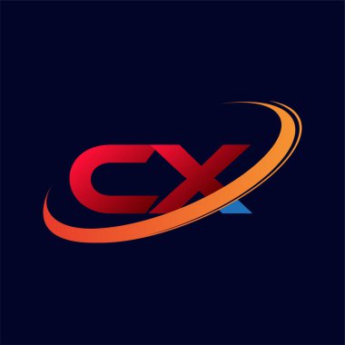 İlk harf CX logotype şirketinin adı kırmızı ve turuncu çizim. koyu arkaplanda izole.