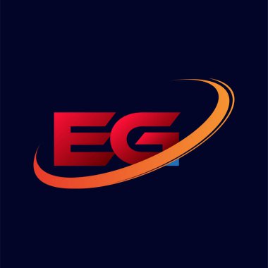 İlk harf EG logotype şirketi. Renkli kırmızı ve turuncu çizim. koyu arkaplanda izole.