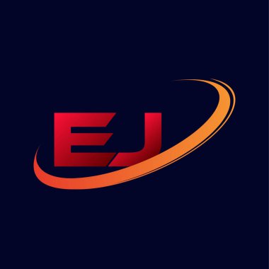 İlk harf: EJ logotype şirketi. Renkli kırmızı ve turuncu çizim. koyu arkaplanda izole.