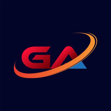 İlk harf GA logotype şirketi adı: Renkli kırmızı ve turuncu çizim. koyu arkaplanda izole.