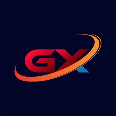 İlk harf GX logotype şirketinin adı: Renkli kırmızı ve turuncu desenli. koyu arkaplanda izole.