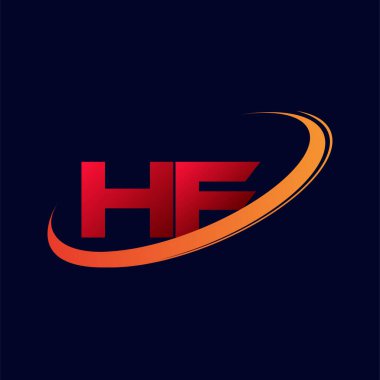 İlk harf HF logotype şirketi. Renkli kırmızı ve turuncu çizim. koyu arkaplanda izole.