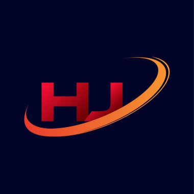 İlk harf HJ logotype şirketi. Renkli kırmızı ve turuncu çizim. koyu arkaplanda izole.
