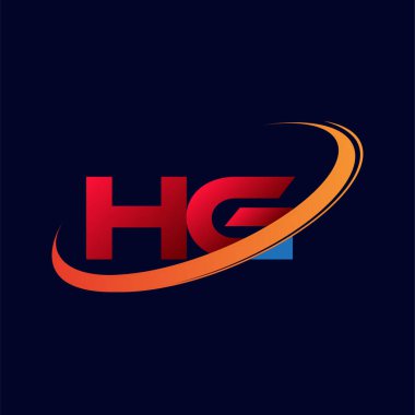 İlk harf HG logotype şirketi. Renkli kırmızı ve turuncu çizim. koyu arkaplanda izole.