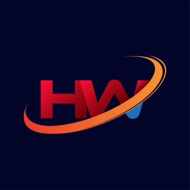 İlk harf HW logotype şirketi. Renkli kırmızı ve turuncu çizim. koyu arkaplanda izole.