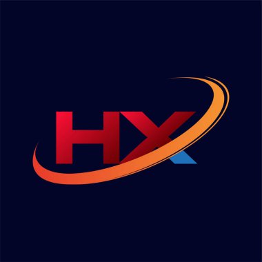 İlk harf HX logotype şirketi. Renkli kırmızı ve turuncu çizim. koyu arkaplanda izole.