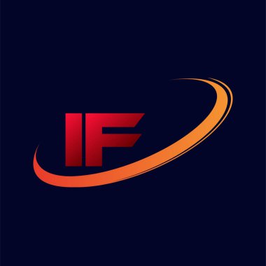 İlk harf If logotype şirketinin adı Kırmızı ve Turuncu Swoosh tasarımı. koyu arkaplanda izole.
