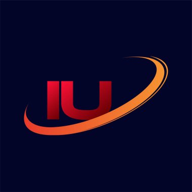 İlk harfi IU logotype şirketi. Renkli kırmızı ve turuncu çizim. koyu arkaplanda izole.