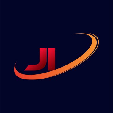 İlk harf JI logotype şirketi. Renkli kırmızı ve turuncu çizim. koyu arkaplanda izole.