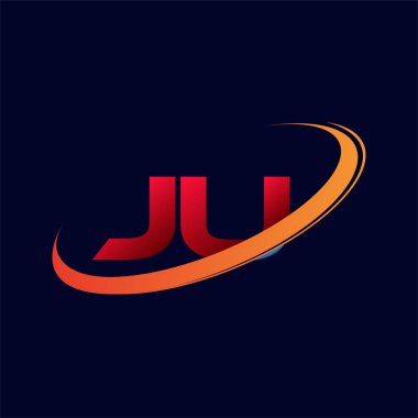 İlk harf JU logotype şirketinin adı: Renkli kırmızı ve turuncu desenli. koyu arkaplanda izole.