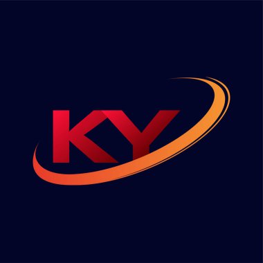 İlk harfi KY logotype şirketi. Renkli kırmızı ve turuncu çizim. koyu arkaplanda izole.