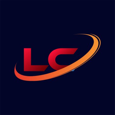 İlk harf LC logotype şirketinin adı kırmızı ve turuncu çizim. koyu arkaplanda izole.