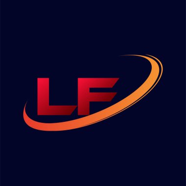 İlk harfi LF logotype şirketi. Renkli kırmızı ve turuncu çizim. koyu arkaplanda izole.