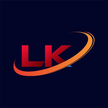 İlk harfi LK logotype şirketi. Renkli kırmızı ve turuncu çizim. koyu arkaplanda izole.