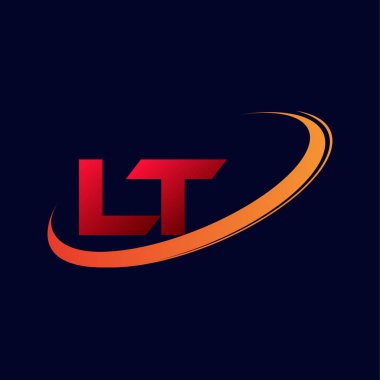 İlk harf LT logotype şirketinin adı: Renkli kırmızı ve turuncu desenli. koyu arkaplanda izole.