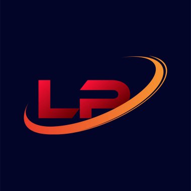 İlk harfi LP logotype şirketi. Renkli kırmızı ve turuncu çizim. koyu arkaplanda izole.