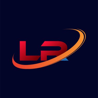 İlk harf LR logotype şirketinin adı: Renkli kırmızı ve turuncu desenli. koyu arkaplanda izole.