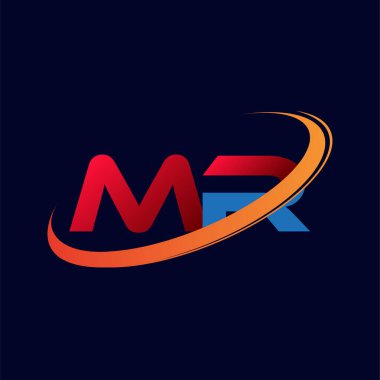 İlk harf MR logotype şirketi. Renkli kırmızı ve turuncu çizim. koyu arkaplanda izole.
