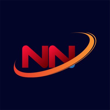 İlk harfi NN logotype şirketi. Renkli kırmızı ve turuncu çizim. koyu arkaplanda izole.