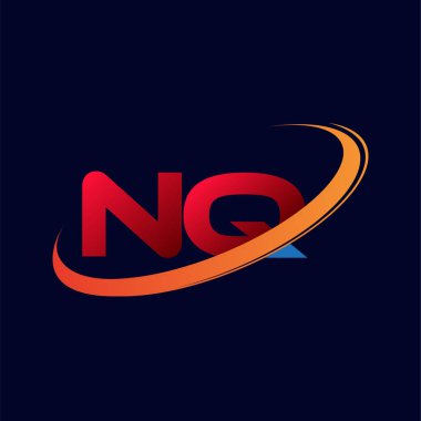 İlk harfi NQ logotype şirketi. Renkli kırmızı ve turuncu desenli. koyu arkaplanda izole.