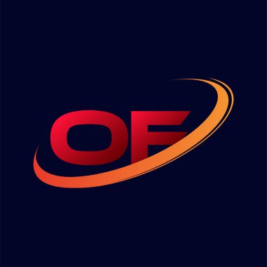 Logotype şirketinin ilk harfi: Renkli kırmızı ve turuncu çizim. koyu arkaplanda izole.