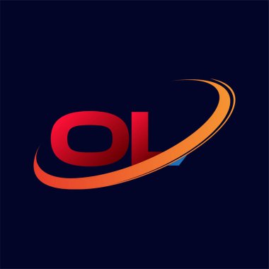 İlk harfi OL logotype şirketi. Renkli kırmızı ve turuncu çizim. koyu arkaplanda izole.