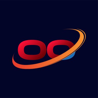 İlk harf OO logotype şirketi adı: Renkli kırmızı ve turuncu çizim. koyu arkaplanda izole.
