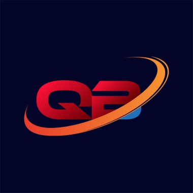 İlk harf: QB logotype şirketi. Renkli kırmızı ve turuncu çizim. koyu arkaplanda izole.