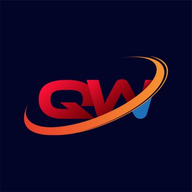 İlk harf QW logotype şirketinin adı: Renkli kırmızı ve turuncu çizim. koyu arkaplanda izole.